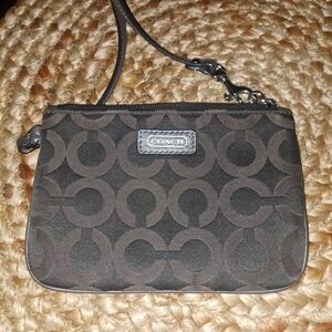 Coach Dark Brown Signature Pattern Wristlet